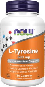 NOW Foods Supplements, L-Tyrosine 500 mg, Supports Mental Alertness*, Neurotransmitter Support*, 120 Capsules